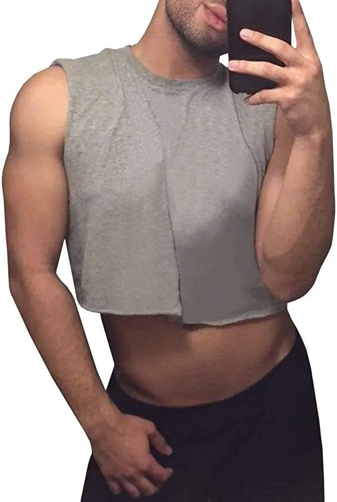 Mens Workout Cropped Tank Top Plain Vest Lightweight Basic Sleeveless Crop Tops Hot Shirts