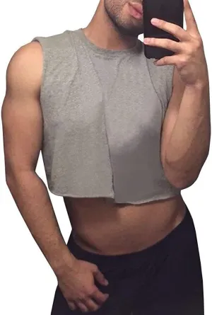 Mens Workout Cropped Tank Top Plain Vest Lightweight Basic Sleeveless Crop Tops Hot Shirts