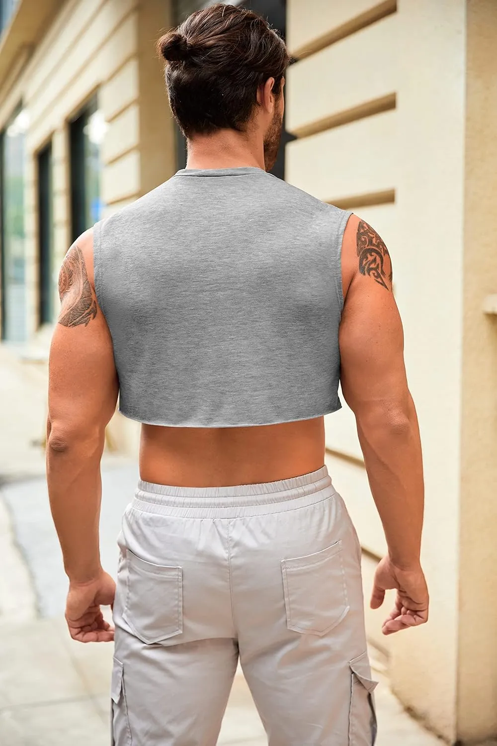 Mens Workout Cropped Tank Top Plain Vest Lightweight Basic Sleeveless Crop Tops Hot Shirts