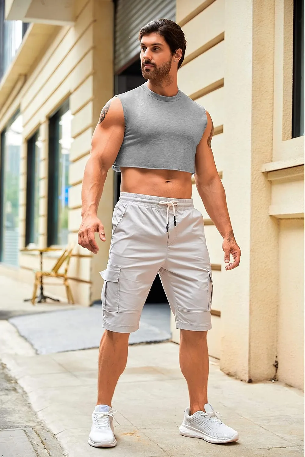 Mens Workout Cropped Tank Top Plain Vest Lightweight Basic Sleeveless Crop Tops Hot Shirts