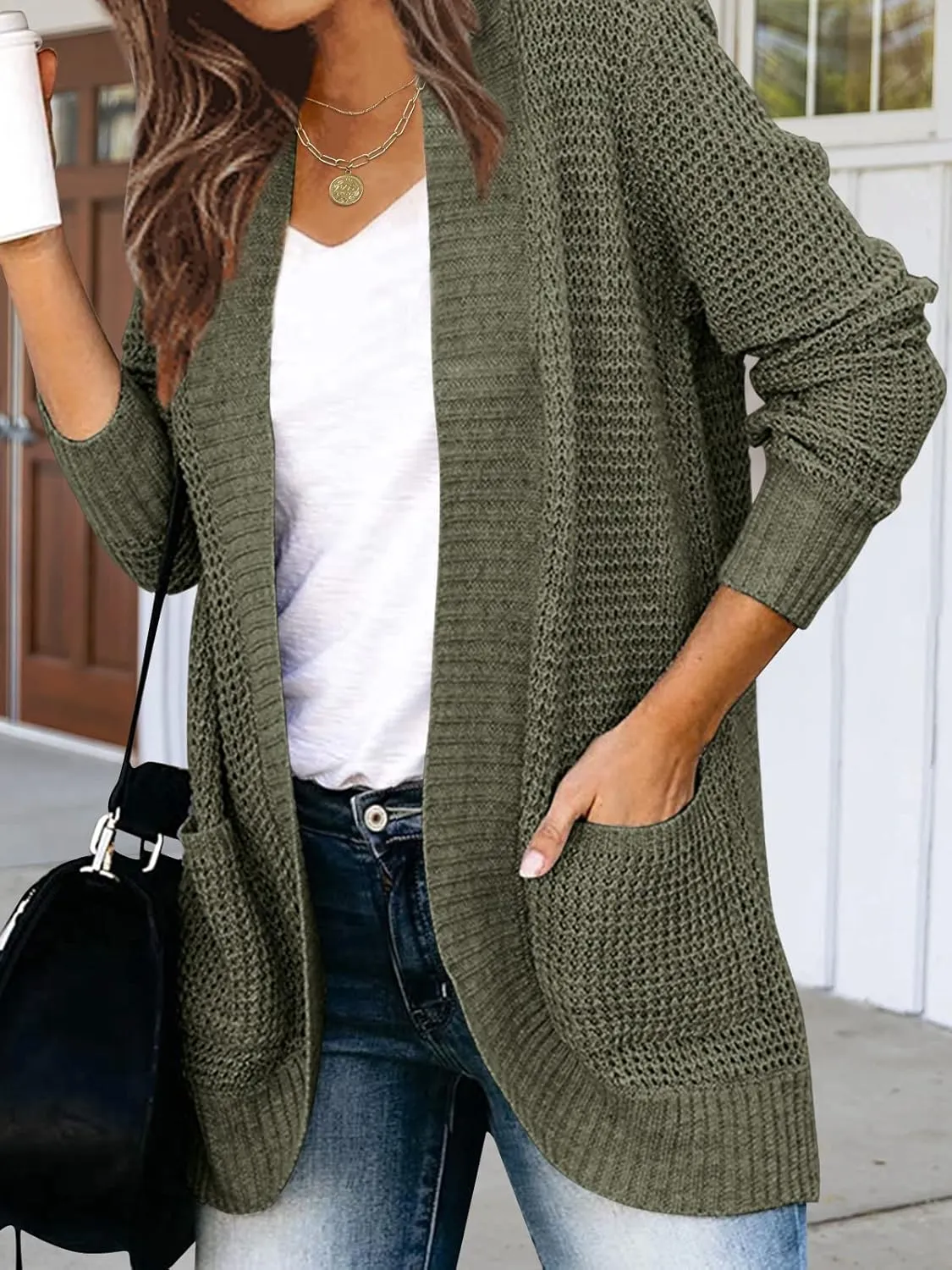 MEROKEETY Womens Long Sleeve Open Front Cardigans Chunky Knit Draped Sweaters Outwear