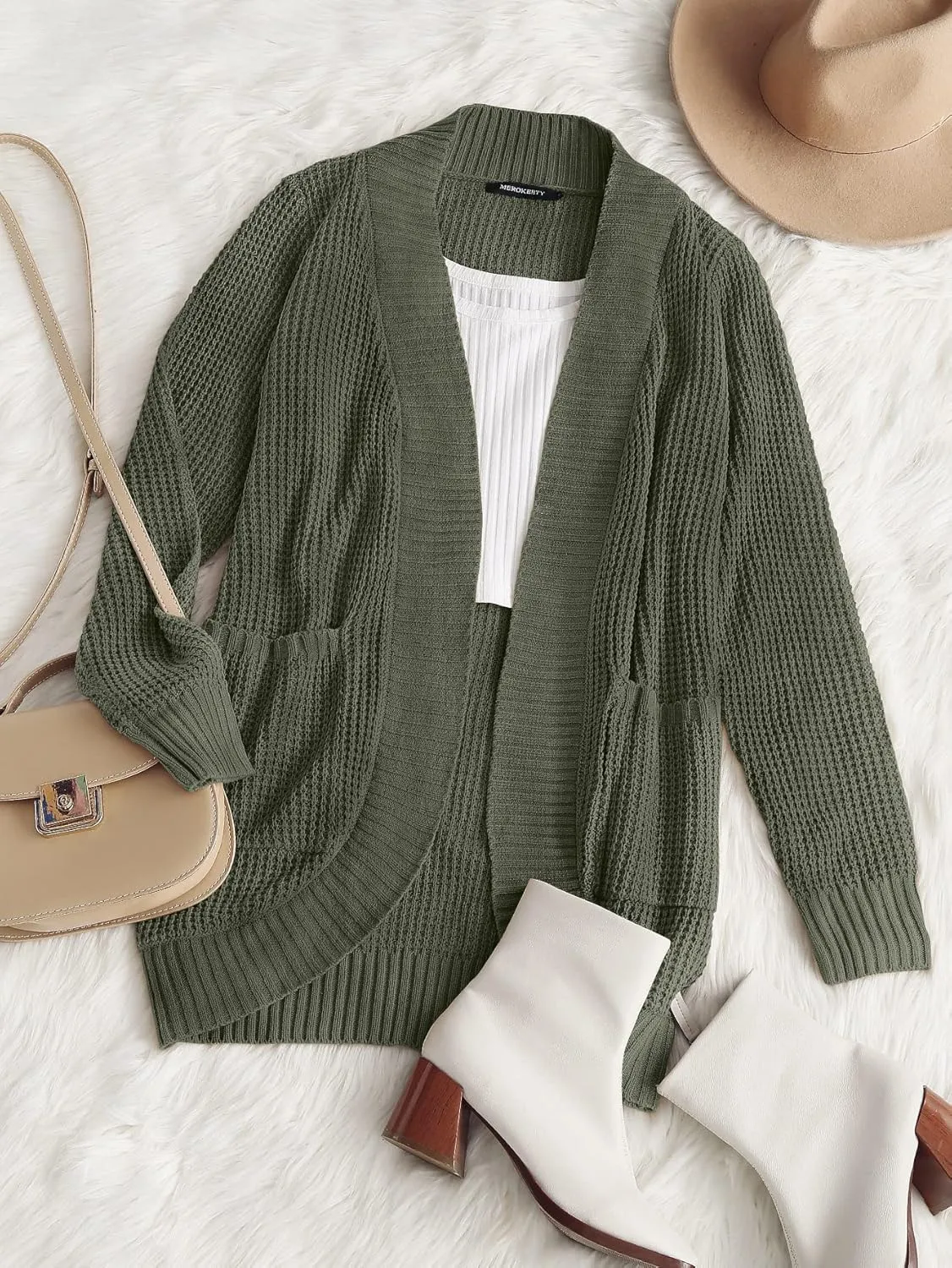 MEROKEETY Womens Long Sleeve Open Front Cardigans Chunky Knit Draped Sweaters Outwear