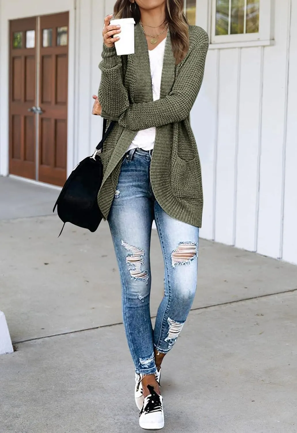 MEROKEETY Womens Long Sleeve Open Front Cardigans Chunky Knit Draped Sweaters Outwear