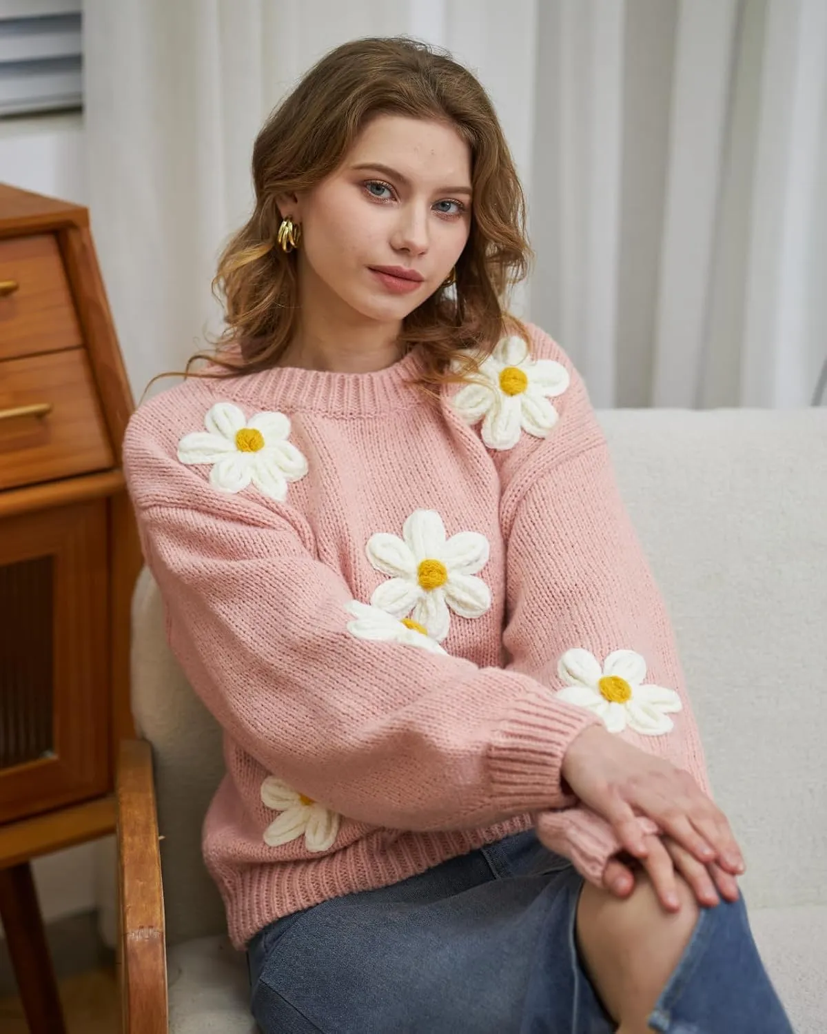 Migratory Bird Guide Floral Crewneck Long Sleeve Sweaters for Women 2024 Trendy