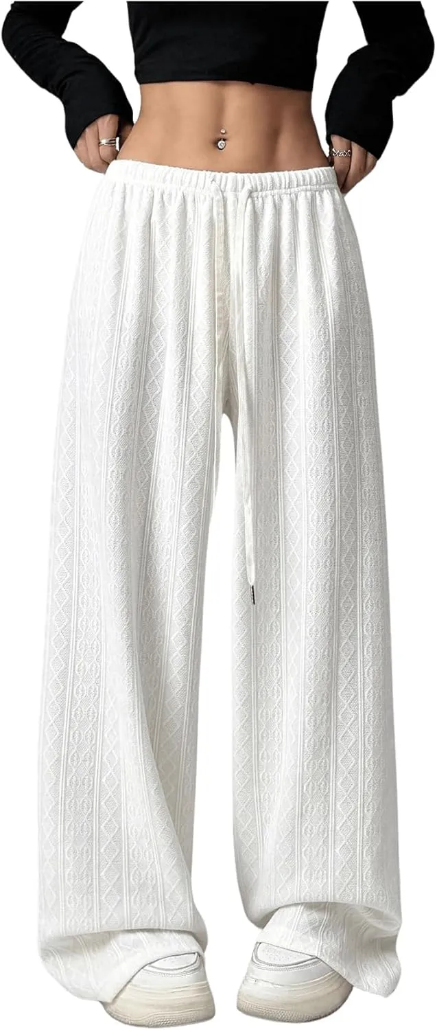 Milumia Women's Casual Elastic High Waisted Knit Wide Leg Long Lounge Pants Trousers