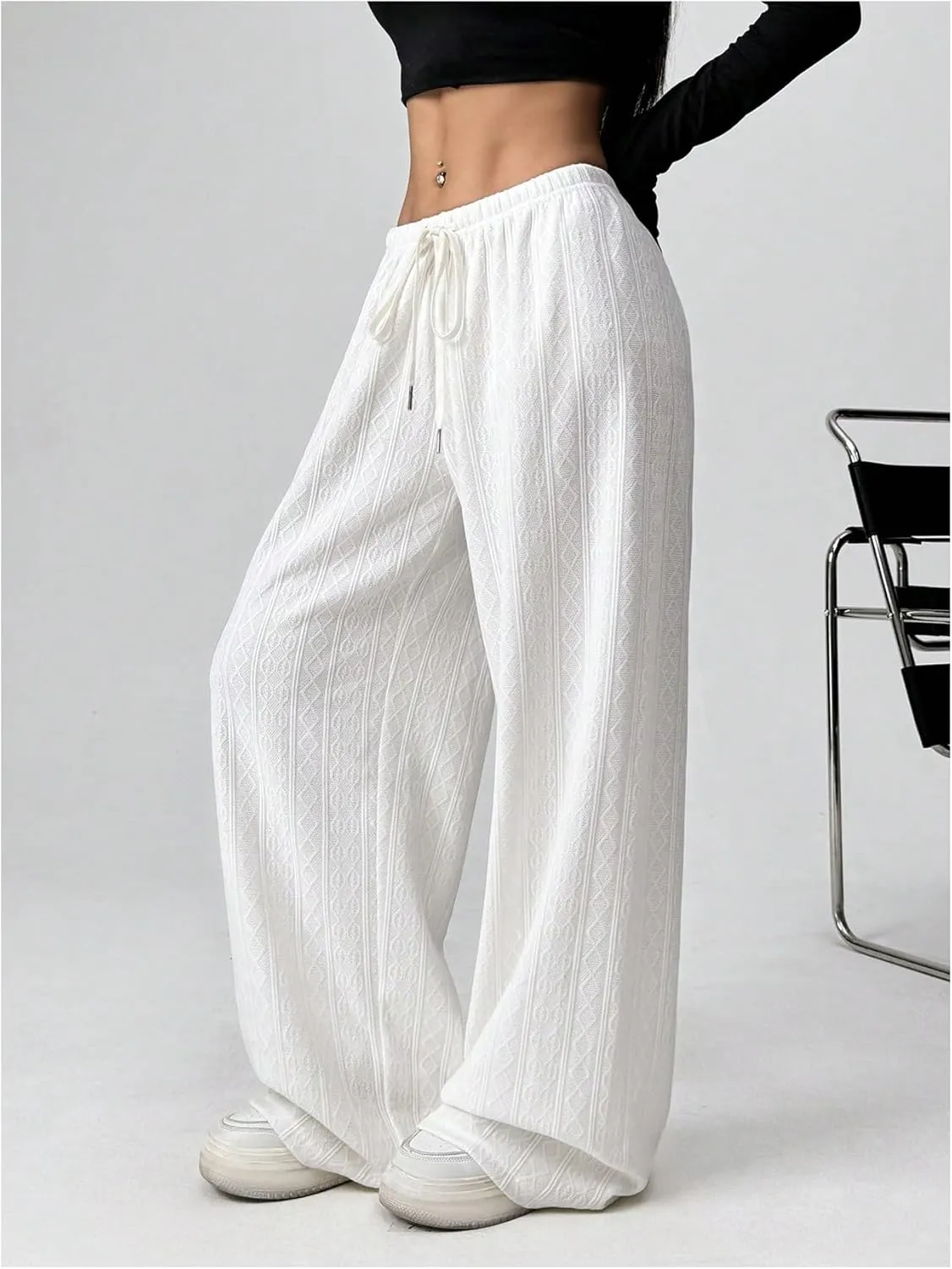 Milumia Women's Casual Elastic High Waisted Knit Wide Leg Long Lounge Pants Trousers