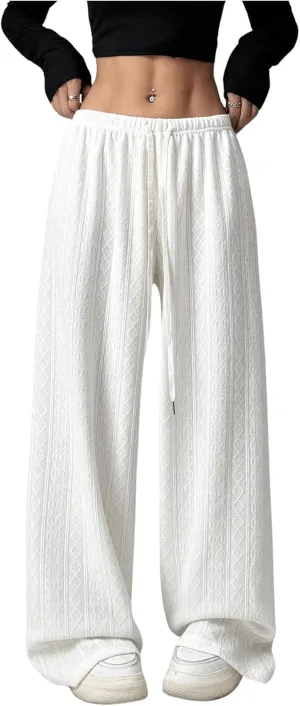 Milumia Women's Casual Elastic High Waisted Knit Wide Leg Long Lounge Pants Trousers