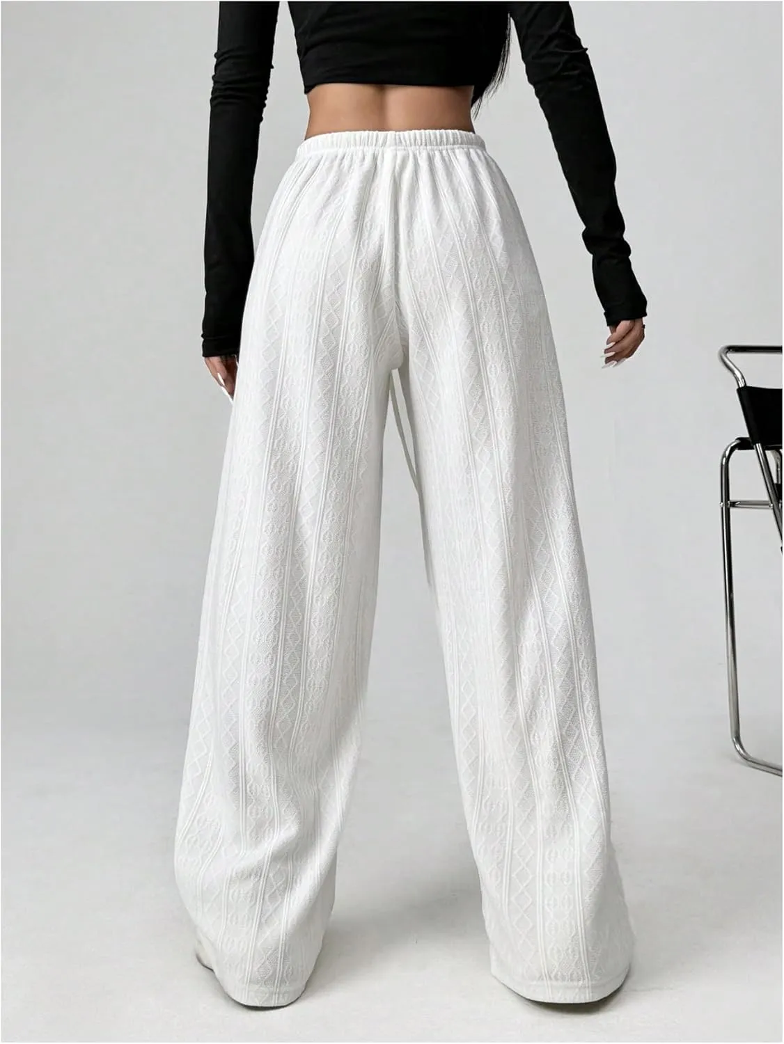 Milumia Women's Casual Elastic High Waisted Knit Wide Leg Long Lounge Pants Trousers