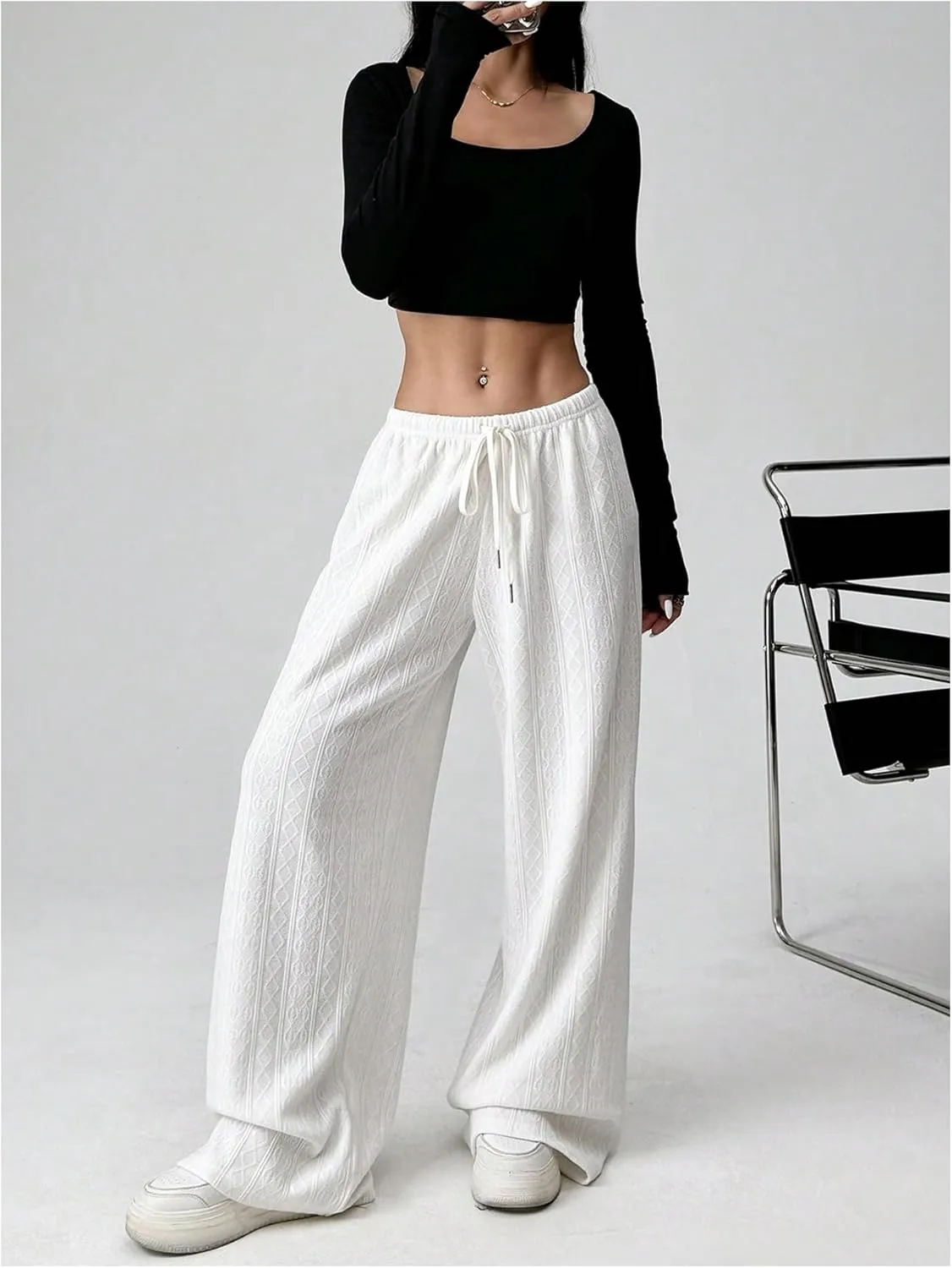 Milumia Women's Casual Elastic High Waisted Knit Wide Leg Long Lounge Pants Trousers