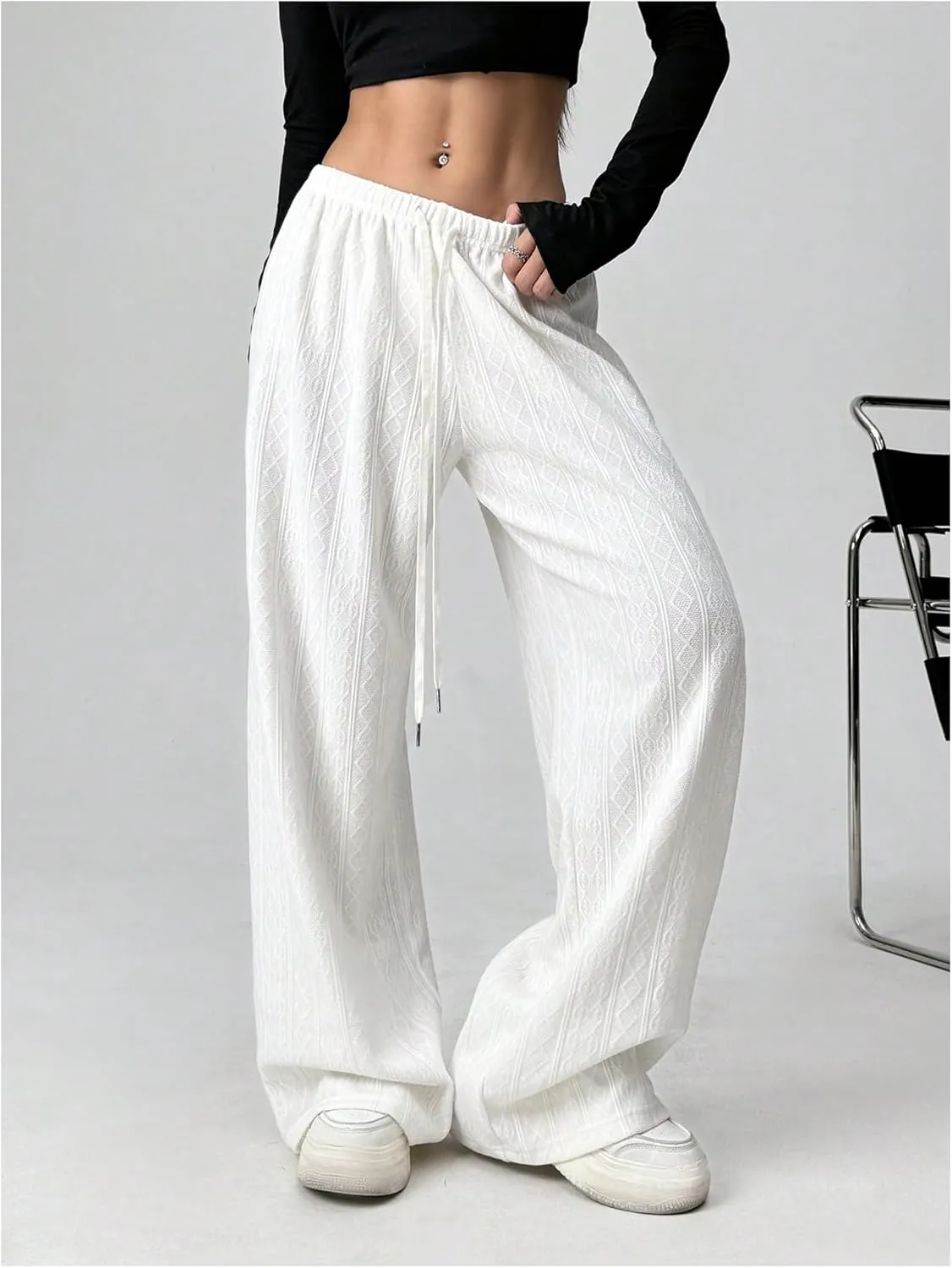 Milumia Women's Casual Elastic High Waisted Knit Wide Leg Long Lounge Pants Trousers