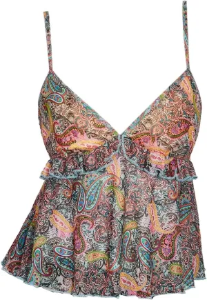 Milumia Women's Floral Mesh Cami Crop Top V Neck Ruffle Spaghetti Strap Tank Tops
