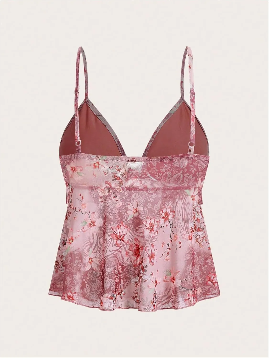 Milumia Women's Floral Mesh Cami Crop Top V Neck Ruffle Spaghetti Strap Tank Tops