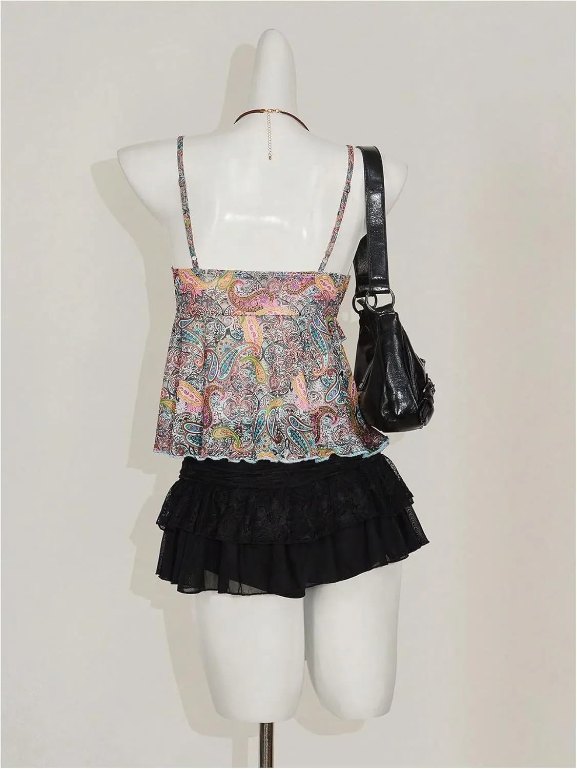Milumia Women's Floral Mesh Cami Crop Top V Neck Ruffle Spaghetti Strap Tank Tops