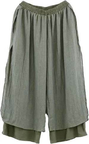 Minibee Women's Wide Leg Pants Loose Layer Capris Palazzo Elastic Waist Trousers