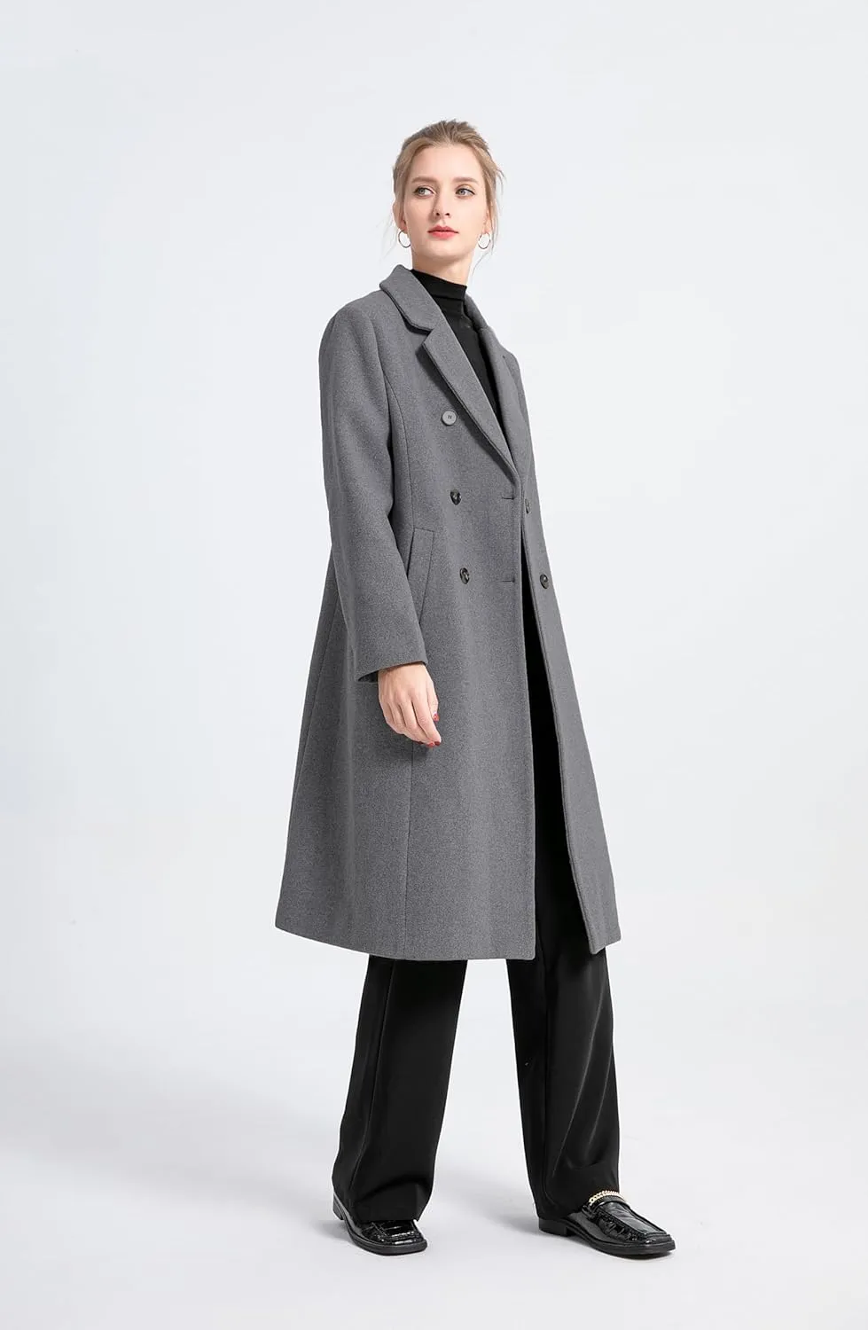 Minibee Women's Wool Trench Coats Warm Winter Pea Coat Double Breasted Mid-Long Overcoat Lapel Jackets
