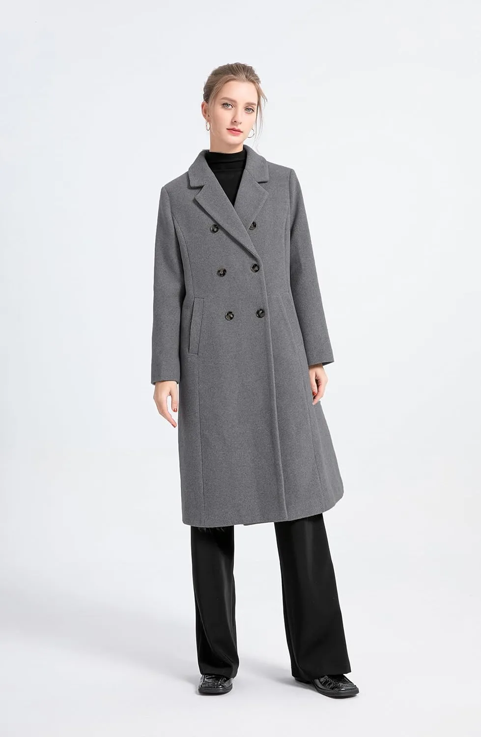 Minibee Women's Wool Trench Coats Warm Winter Pea Coat Double Breasted Mid-Long Overcoat Lapel Jackets