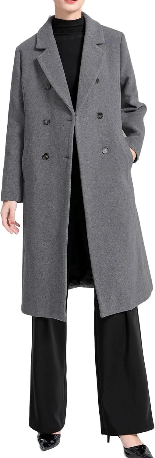 Minibee Women's Wool Trench Coats Warm Winter Pea Coat Double Breasted Mid-Long Overcoat Lapel Jackets