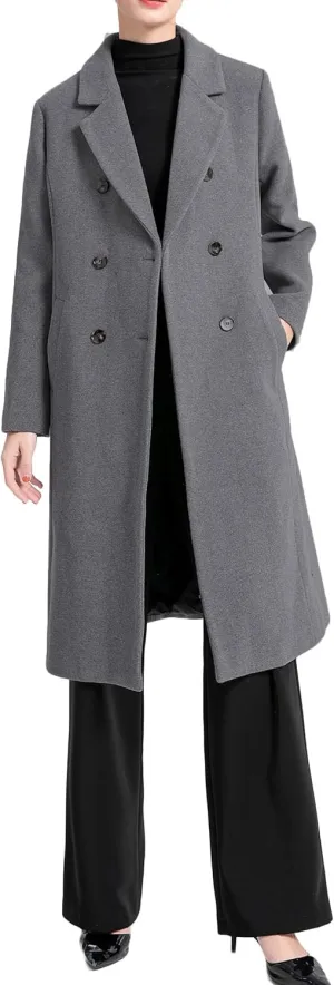 Minibee Women's Wool Trench Coats Warm Winter Pea Coat Double Breasted Mid-Long Overcoat Lapel Jackets