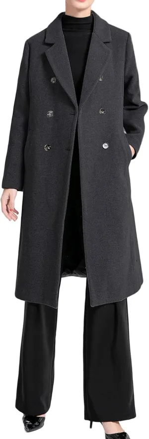 Minibee Women's Wool Trench Coats Warm Winter Pea Coat Double Breasted Mid-Long Overcoat Lapel Jackets