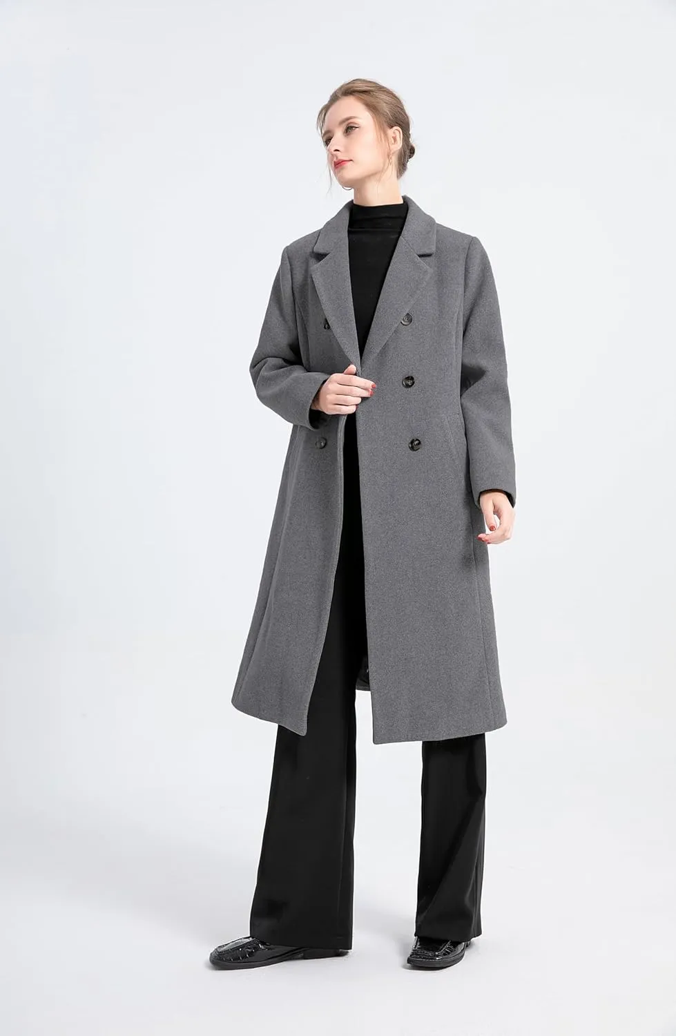 Minibee Women's Wool Trench Coats Warm Winter Pea Coat Double Breasted Mid-Long Overcoat Lapel Jackets
