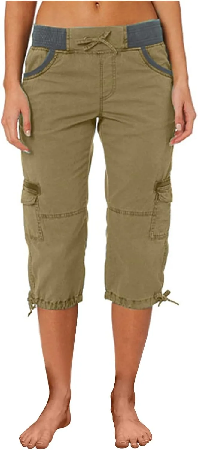 MINzYI Cargo Pants Women High Waist Fashion Adjustable Drawstring Elastic Waist Wide Leg Pants Loose Trousers with Pockets