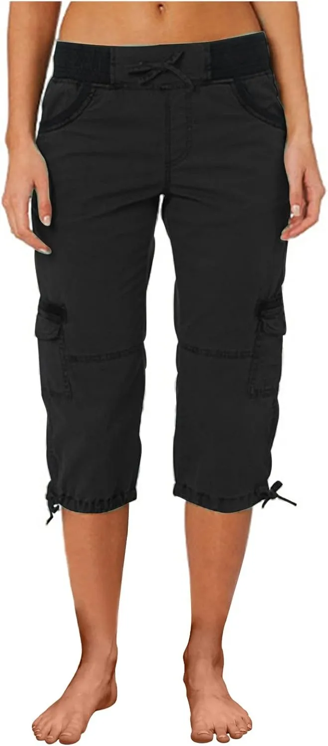 MINzYI Cargo Pants Women High Waist Fashion Adjustable Drawstring Elastic Waist Wide Leg Pants Loose Trousers with Pockets