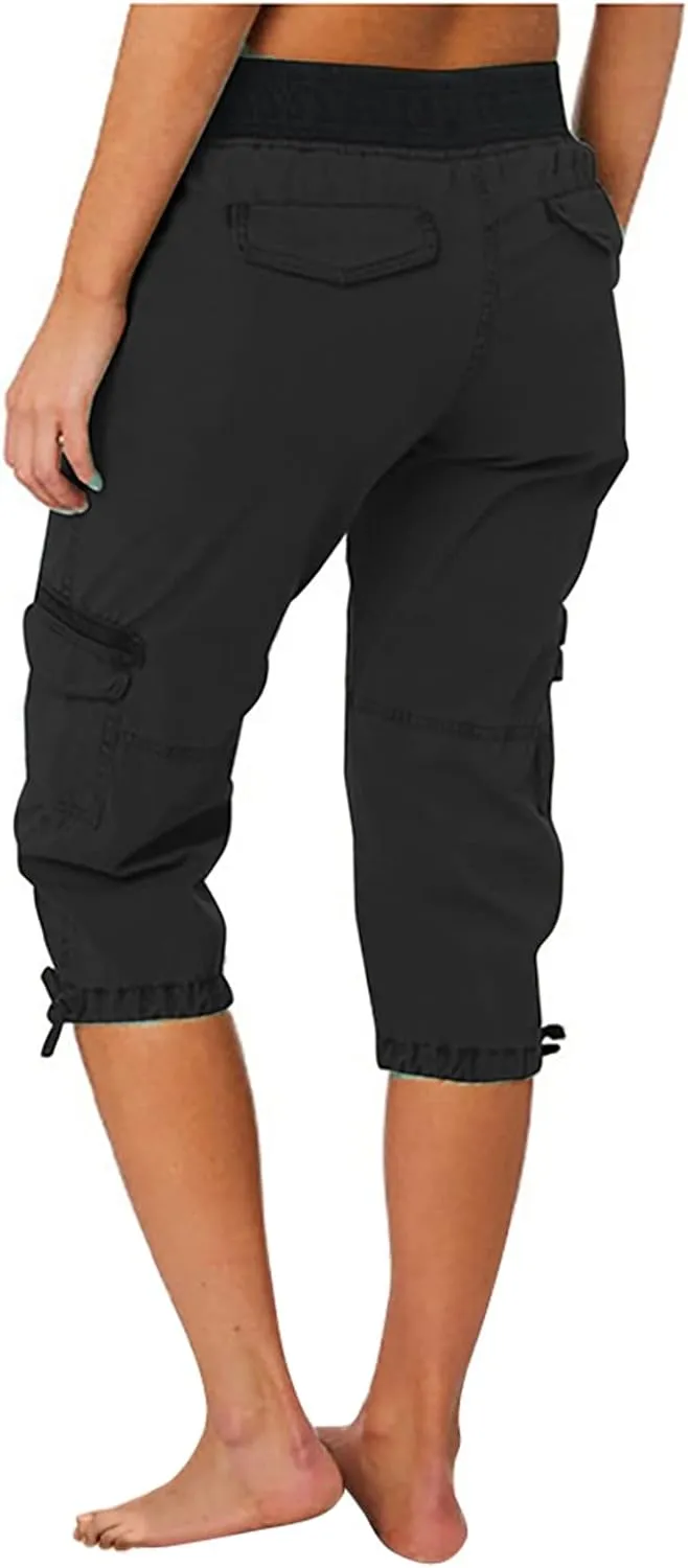 MINzYI Cargo Pants Women High Waist Fashion Adjustable Drawstring Elastic Waist Wide Leg Pants Loose Trousers with Pockets