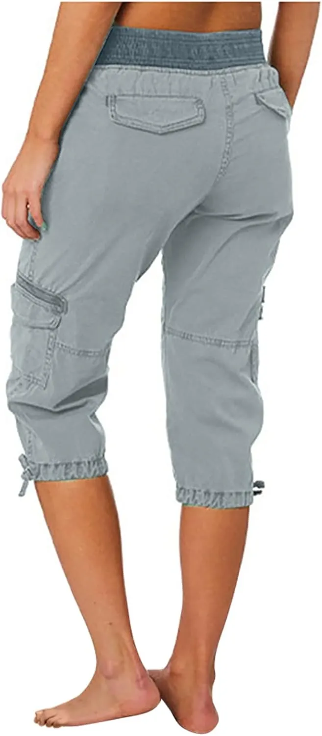 MINzYI Cargo Pants Women High Waist Fashion Adjustable Drawstring Elastic Waist Wide Leg Pants Loose Trousers with Pockets