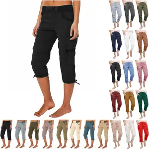 MINzYI Cargo Pants Women High Waist Fashion Adjustable Drawstring Elastic Waist Wide Leg Pants Loose Trousers with Pockets