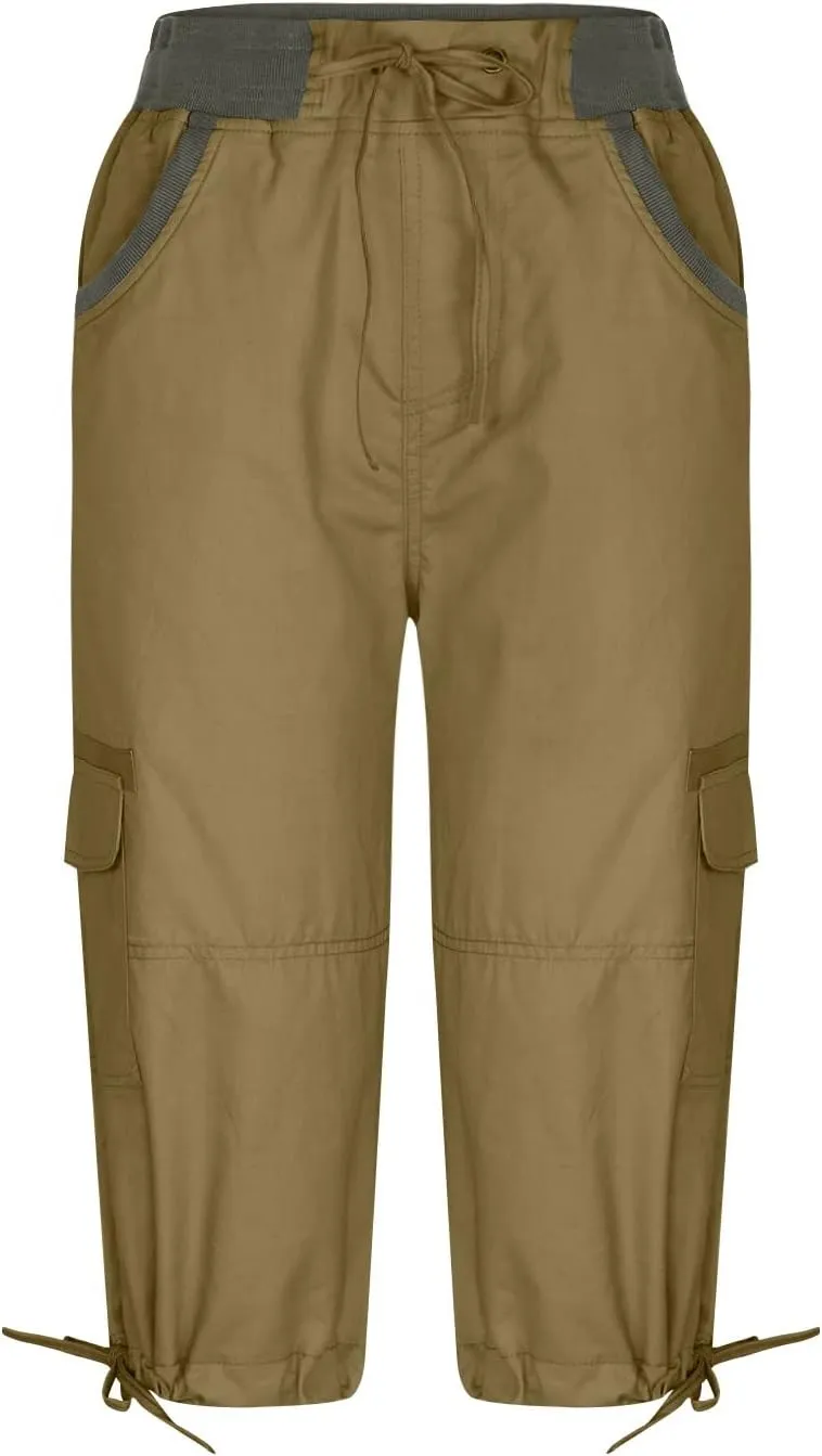 MINzYI Cargo Pants Women High Waist Fashion Adjustable Drawstring Elastic Waist Wide Leg Pants Loose Trousers with Pockets