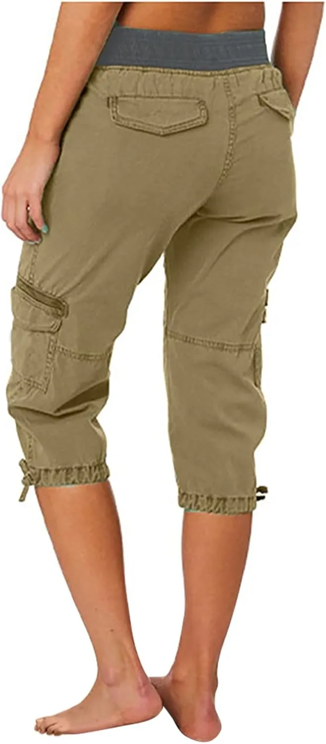 MINzYI Cargo Pants Women High Waist Fashion Adjustable Drawstring Elastic Waist Wide Leg Pants Loose Trousers with Pockets