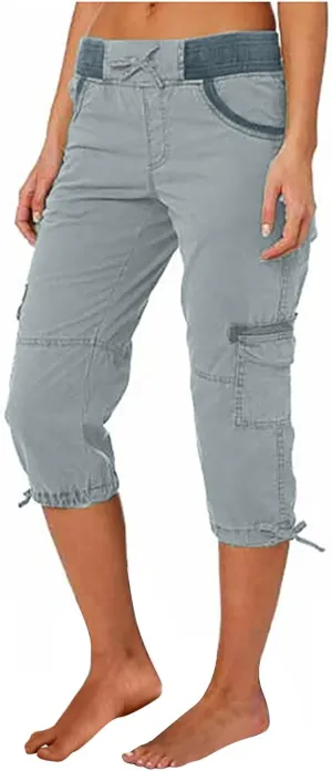 MINzYI Cargo Pants Women High Waist Fashion Adjustable Drawstring Elastic Waist Wide Leg Pants Loose Trousers with Pockets