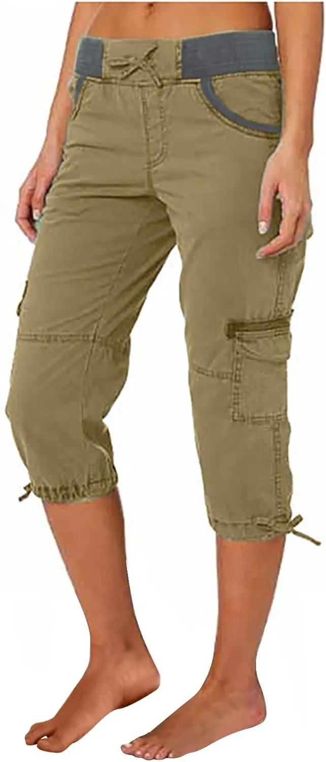 MINzYI Cargo Pants Women High Waist Fashion Adjustable Drawstring Elastic Waist Wide Leg Pants Loose Trousers with Pockets