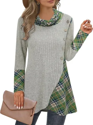 Miusey Women's Cowl Neck Pullover Sweaters Lightweight Long Sleeve Tunic Sweatshirts Asymmetric Hem Knit Sweater