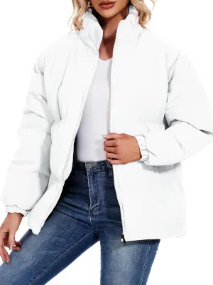 Neineiwu Women's Fashion Winter Long Sleeve Zip Puffer Jacket Pockets Baggy Short Down Coats