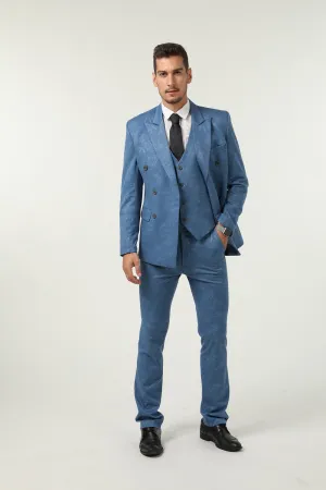 New Arrival Blue Unique Patterned Party 3 Piece Men Suits