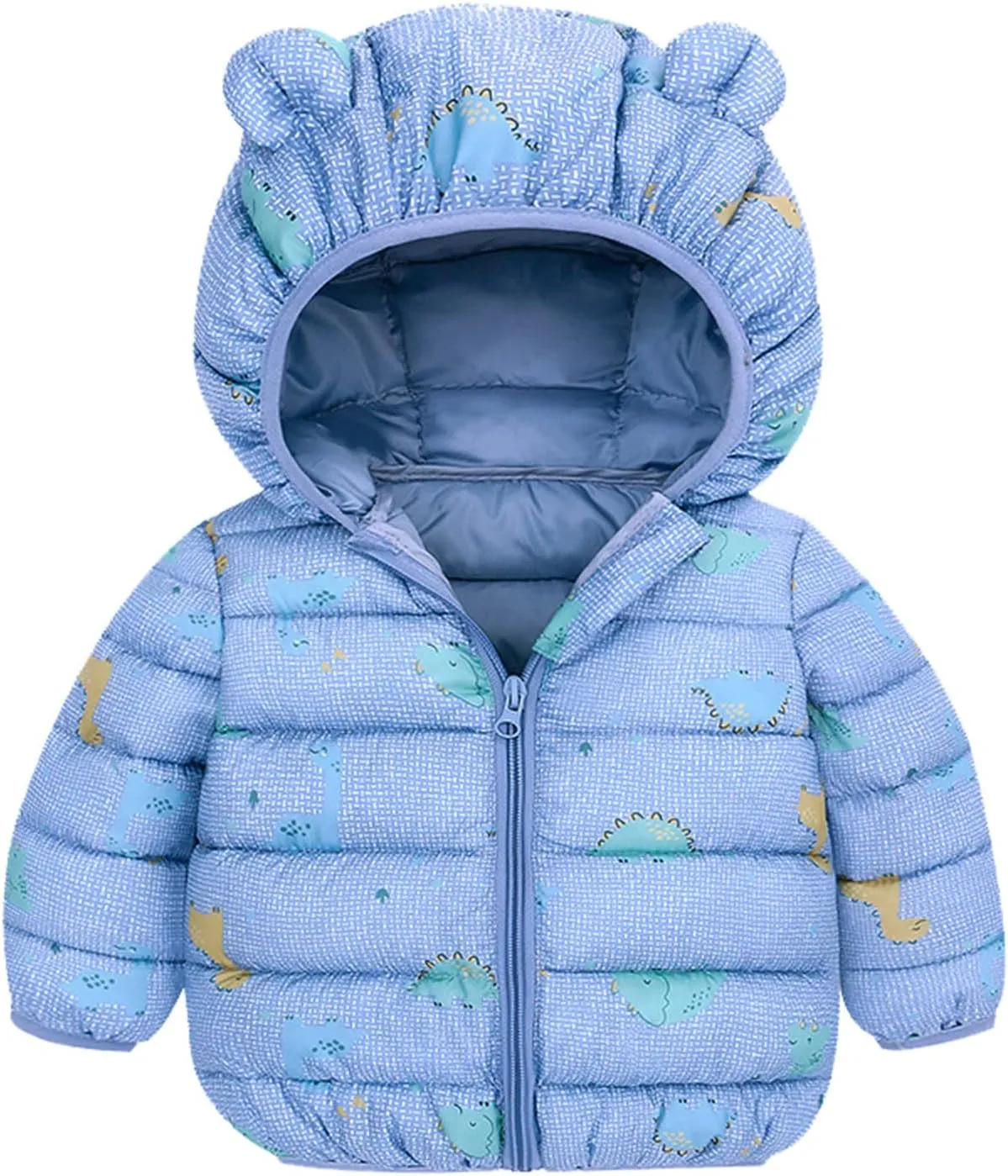 Newborn Toddler Baby Boys Girls Puffer Jacket Winter Warm Cotton Padded Jacket Bear Ears Hooded Coat (Blue, 6-12 Months)