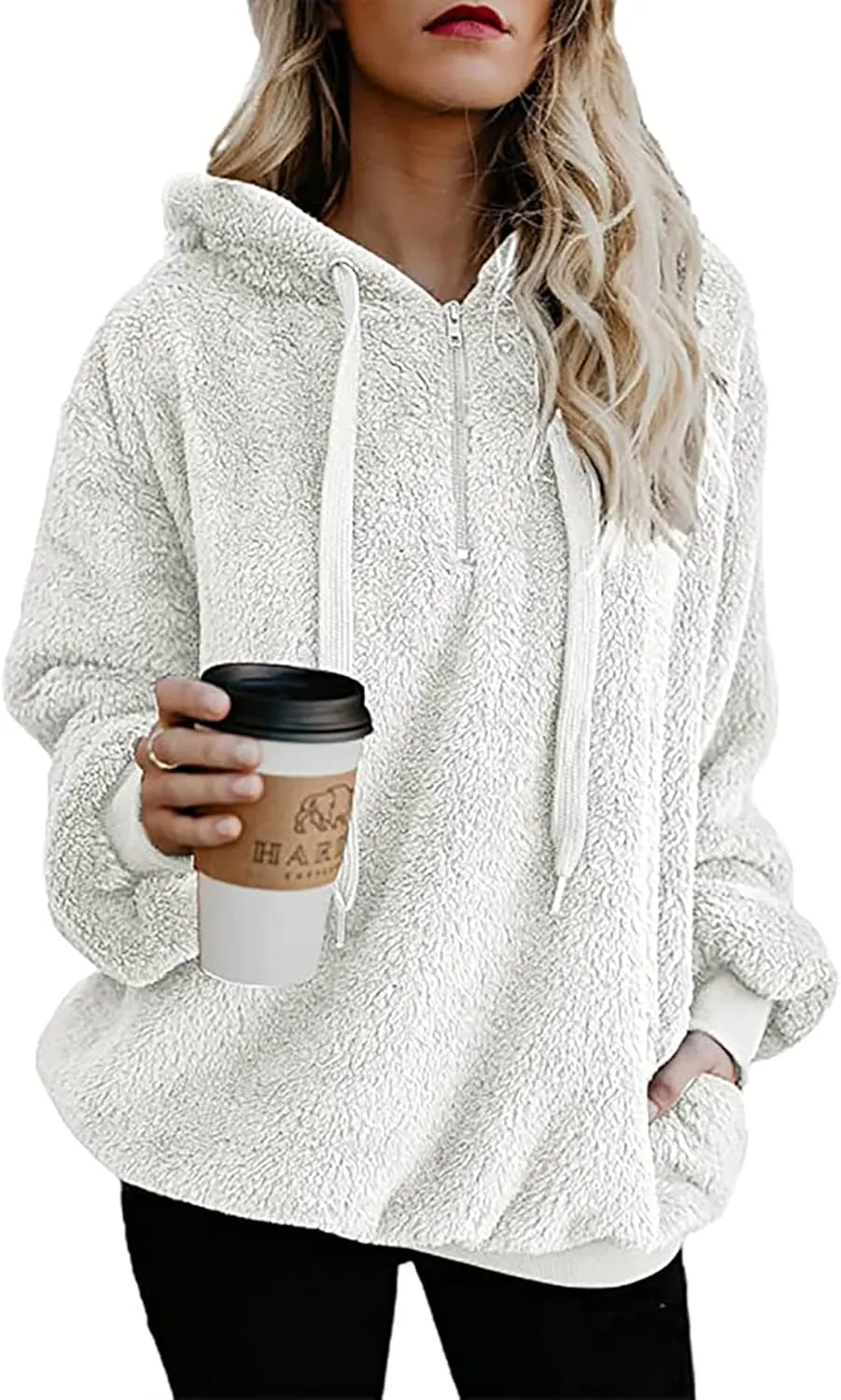 NEYOUQE Womens Warm Winter Long Sleeve 1/4 Zip Up Fleece Pullover Hoodies Sweaters Sweatshirts Fuzzy Coats with Pocket