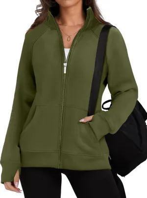OFEEFAN Women's Full Zip Up Sweatshirt Oversized Fleece Jacket Trendy Hoodies Lightweight Coats with Pockets