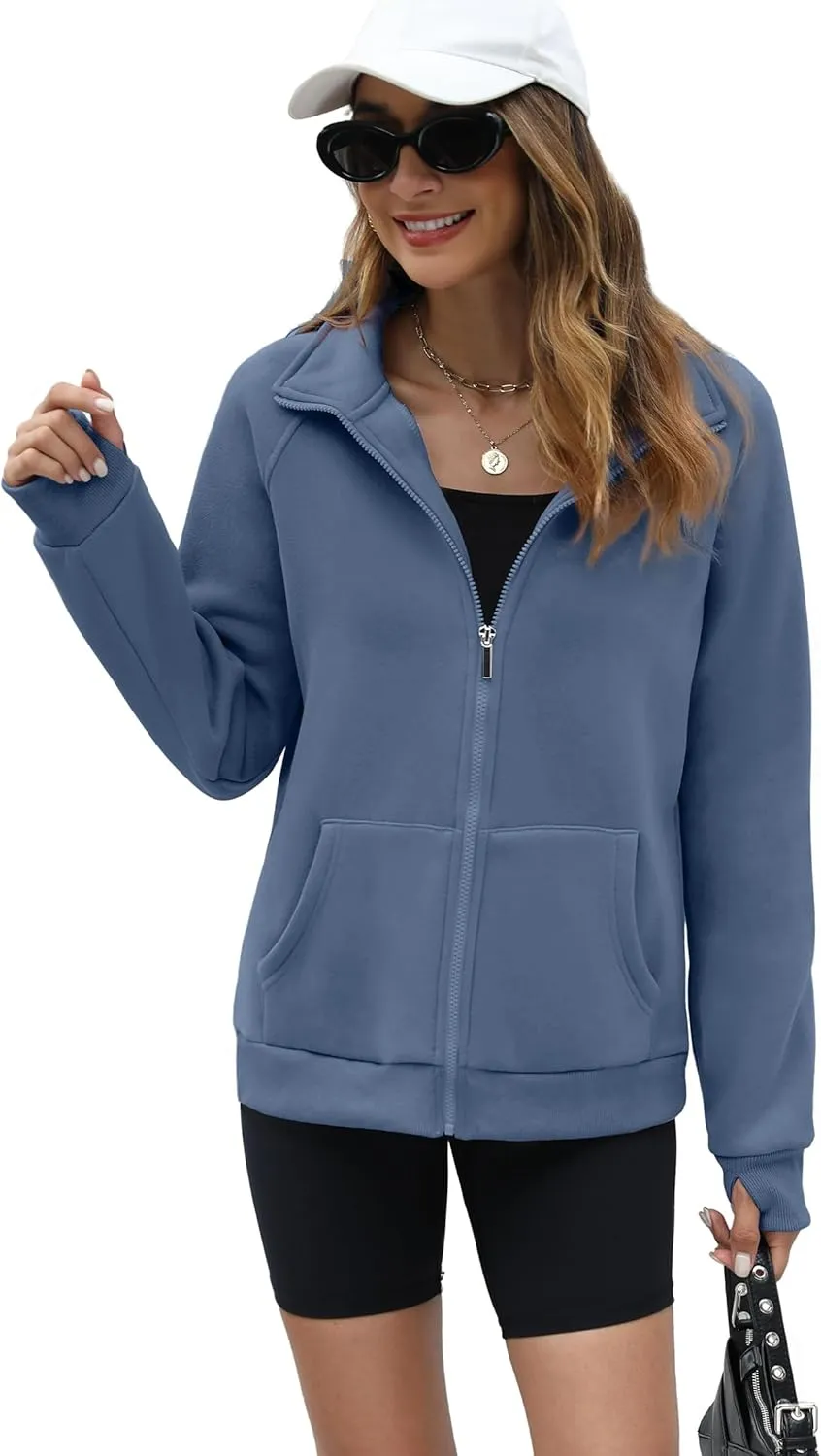 OFEEFAN Women's Full Zip Up Sweatshirt Oversized Fleece Jacket Trendy Hoodies Lightweight Coats with Pockets
