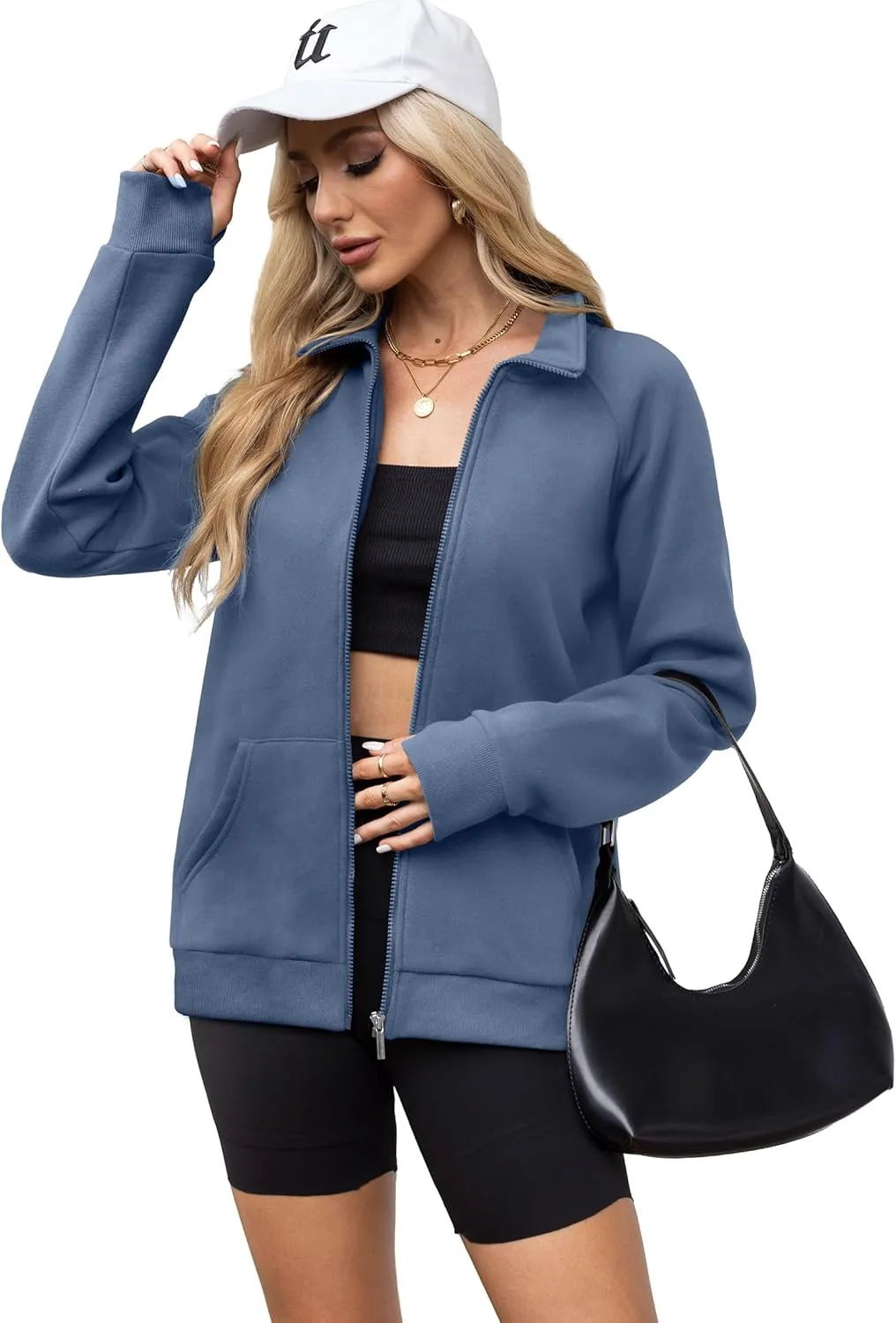 OFEEFAN Women's Full Zip Up Sweatshirt Oversized Fleece Jacket Trendy Hoodies Lightweight Coats with Pockets