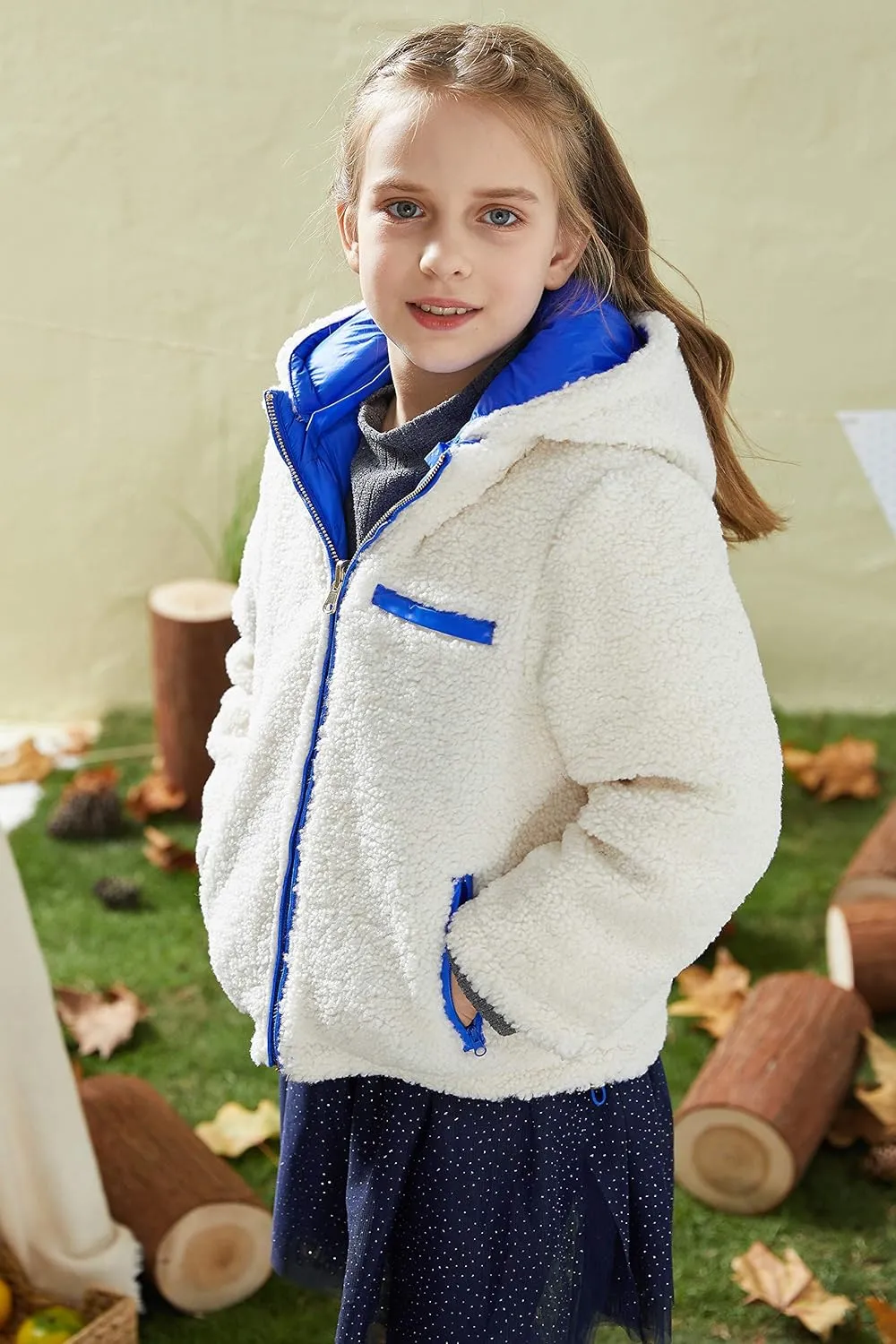 Orolay Boy's Reversible Fleece Down Jacket Warm Winter Coat Hooded Puffer Jacket