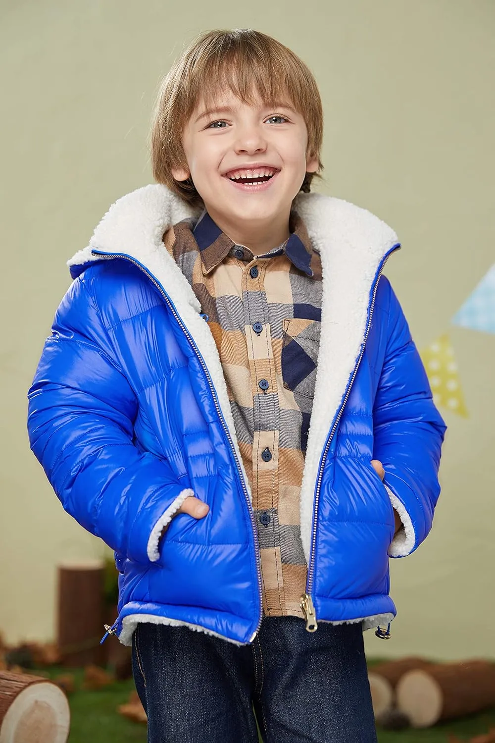 Orolay Boy's Reversible Fleece Down Jacket Warm Winter Coat Hooded Puffer Jacket