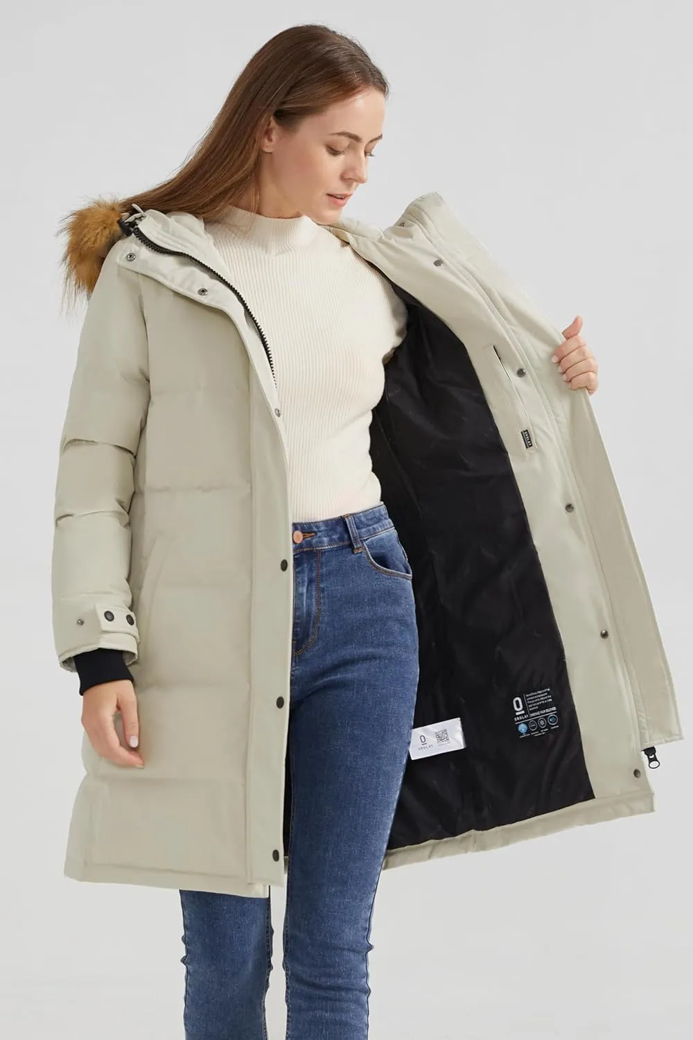 Orolay Women's Down Jacket Winter Long Coat Windproof Puffer Jacket with Fur Hood