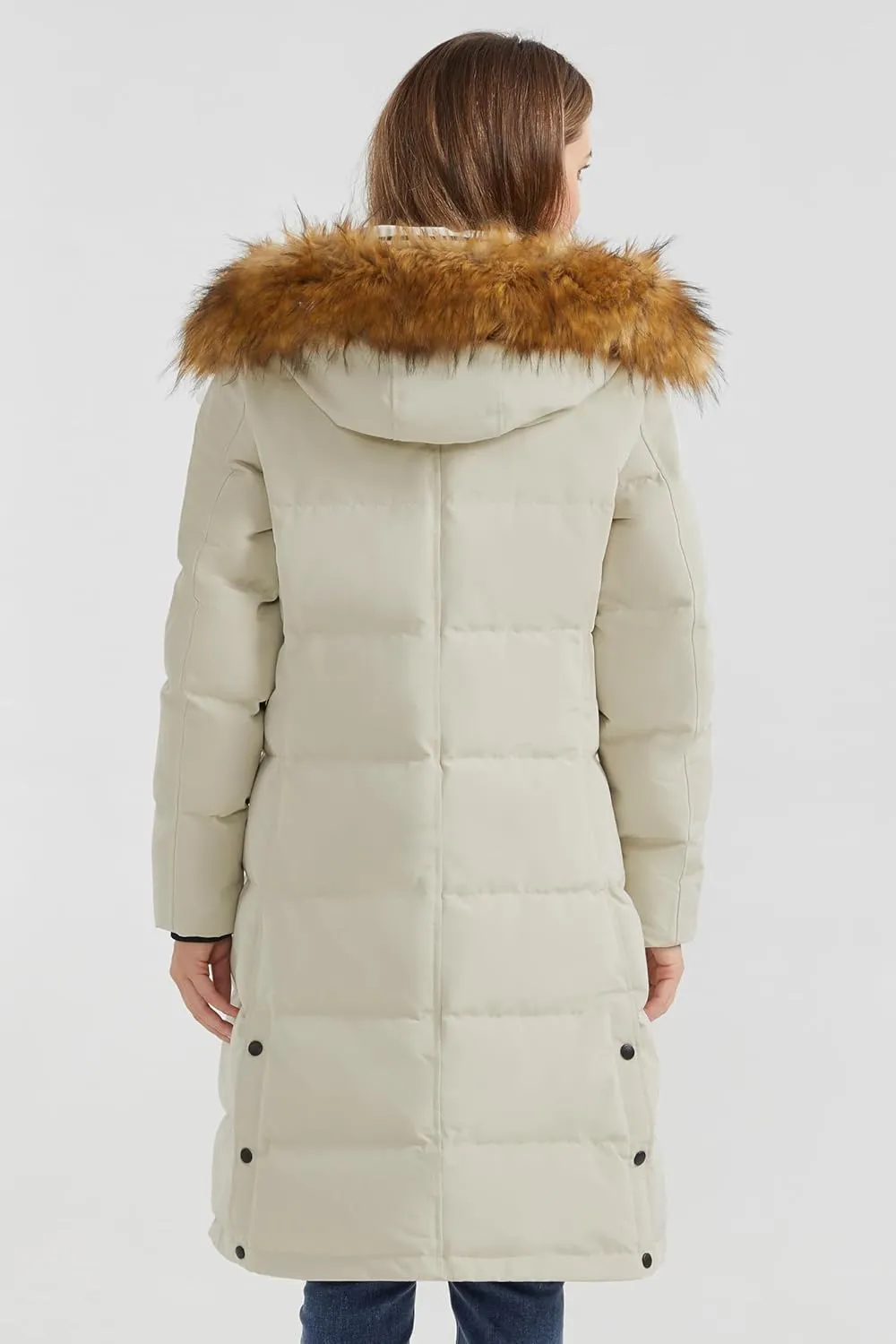 Orolay Women's Down Jacket Winter Long Coat Windproof Puffer Jacket with Fur Hood