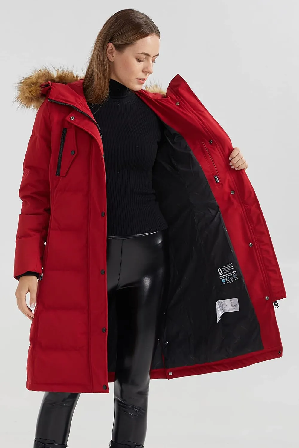 Orolay Women's Down Jacket Winter Long Coat Windproof Puffer Jacket with Fur Hood