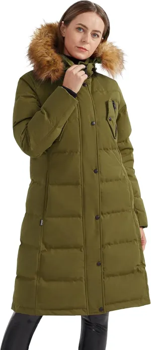 Orolay Women's Down Jacket Winter Long Coat Windproof Puffer Jacket with Fur Hood