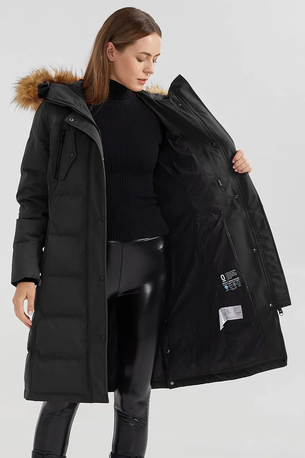 Orolay Women's Down Jacket Winter Long Coat Windproof Puffer Jacket with Fur Hood