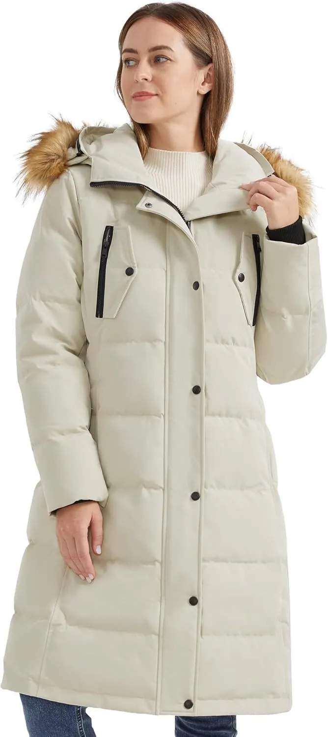 Orolay Women's Down Jacket Winter Long Coat Windproof Puffer Jacket with Fur Hood