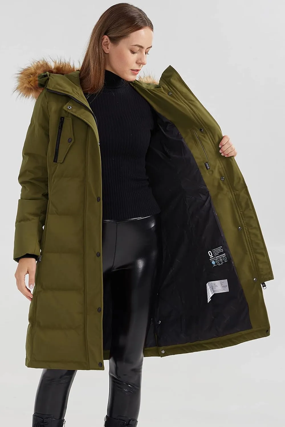 Orolay Women's Down Jacket Winter Long Coat Windproof Puffer Jacket with Fur Hood